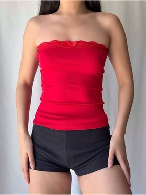 Red Lace Trim Tube Top